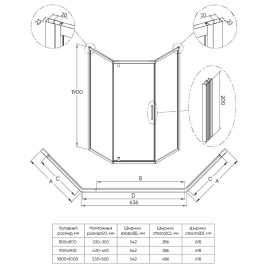 Душевой угол Veconi Ottimo P10 GR, 800x800x1900, графит брашинг, стекло тонированное матовоее