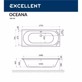 Акриловая ванна Excellent OCEANA 180х80 WAEX.OCE18WH прямоугольная, Белая