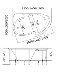 Акриловая ванна 1Marka DIANA 150x90 Асимметричная Белая Левая 01ди1590л