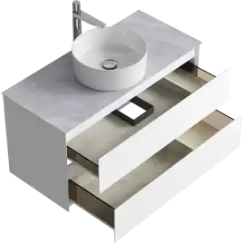 Тумба с раковиной подвесная Aqwella Geometria 100 GE01102WM+STG1014X456GS, со столешницей серый камень, цвет белый
