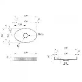 Раковина накладная ABBER STEIN 50х32х6 AS2603, овальная, белая матовая