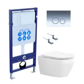 Унитаз с инсталляцией Aquatek Лея SET AQUATEK ЛЕЯ cm-018 4в1 с сиденьем Микролифт и клавишей смыва Хром
