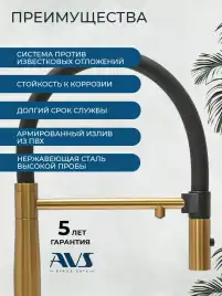 Смеситель для кухни AVS PureRiver 811-170-BG с гибким изливом, брашированное золото