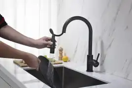 Смеситель для кухни Aquatek Европа AQ1384MB с выдвижной лейкой, Черный матовый