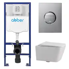 Комплект унитаза с инсталляцией ABBER Rechteck AC1201 белый и кнопкой AC0126 хром глянцевый