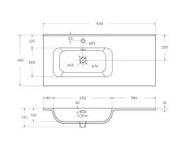 Керамическая раковина, чаша слева, CEZARES CZR-8095-100-L
