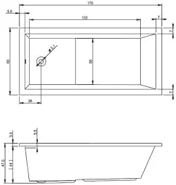 Акриловая ванна RIHO LUSSO PLUS 170х80 прямоугольная B006001005