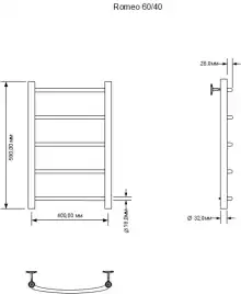 Полотенцесушитель водяной Aquanet Romeo 600x400, хром