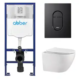 Комплект унитаза с инсталляцией ABBER Bequem AC1100 белый и кнопкой AC0124MB черная матовая