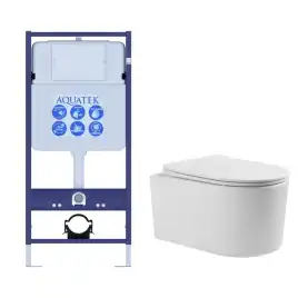 Унитаз с инсталляцией SET AQUATEK МИЯ с сиденьем микролифт без клавиши смыва