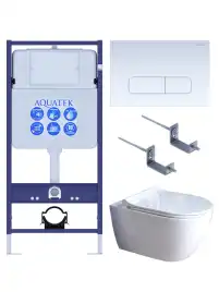 Унитаз с инсталляцией SET AQUATEK ПОЛАРИС-01-013 4в1 с тонким сиденьем микролифт и белой клавишей смыва