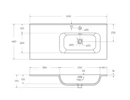 Керамическая раковина, чаша справа, CEZARES CZR-8095-100-R