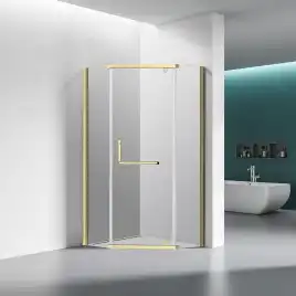Душевой уголок Veconi Rovigo RV-36G 90х90х195, профиль брашированное золото, стекло прозрачное (RV36G-90-01-C5)