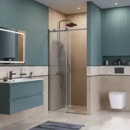 Душевая дверь BelBagno SOFT_CLOSE-2-BF-1-100-C-GM стекло прозрачное, профиль Оружейная сталь