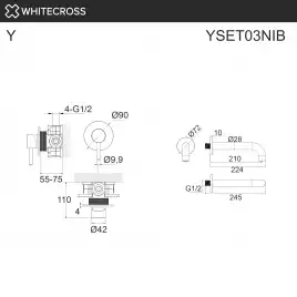 Душевая система для ванны WHITECROSS Y brushed nickel YSET03NIB, скрытого монтажа, Никель брашированный