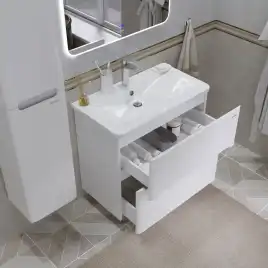 Тумба под раковину Grossman Адель-Норма 80 напольная, белая глянцевая (108023)