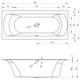 Акриловая ванна RIHO LINARES R 160x70 (c тонким бортом) прямоугольная B140001005