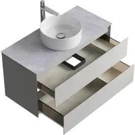 Тумба с раковиной подвесная Aqwella Geometria 100 GE01102ST+STG1014X456GS, со столешницей серый камень, цвет серый туман