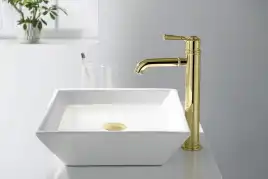 Смеситель для накладной раковины Aquatek Классик AQ1504PG, однорычажный, высокий, Полированное золото