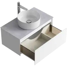 Тумба с раковиной подвесная Aqwella Geometria 80 GE01081WM+STG814X476GS, со столешницей серый камень, цвет белый