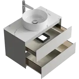 Тумба с раковиной подвесная Aqwella Geometria 80 GE01082ST+STG814X476MW, со столешницей мрамор белый, цвет серый туман