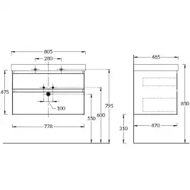 Тумба под раковину Kerama Marazzi CUBO 80 см, CUB.80.2\MAL подвесная, Мальва