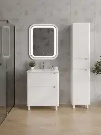 Тумба с раковиной FAURAplus, Lotos 60-2 напольная, белая, глянцевая