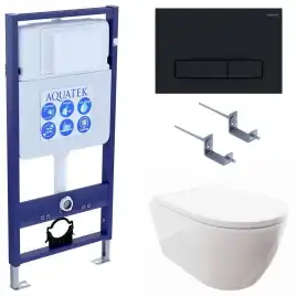 Унитаз с инсталляцией SET AQUATEK ПОЛАРИС-025 4в1 с сиденьем микролифт и Черной клавишей смыва