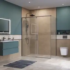 Душевой уголок BelBagno SOFT_CLOSE-1-AH-1-150/90-C-GM стекло прозрачное, профиль Оружейная сталь