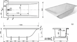 Ванна из искусственного мрамора Aquanet Bright Stone 190x90 AQ-00368584