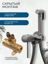 Гигиенический душ со смесителем AVS Slimmer 811-131-GM, оружейная сталь