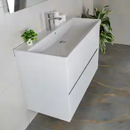 Тумба с раковиной AVS Вернисаж 100 белая глянцевая (раковина белая), подвесная 2 ящика, N814-01-1000WG-02-1010WG