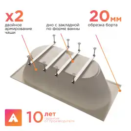 Акриловая ванна Radomir Вальс Ангосто 180х80, на ножках, встраиваемая, белая