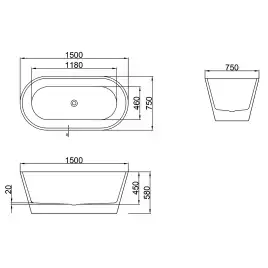 Акриловая ванна Azario RICH 150х75 AZ-6605-15075, Отдельностоящая
