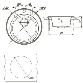 Кухонная мойка AZARIO Sivas 480х480х197 кварцевая, круглая, цвет Черный: CS00097657