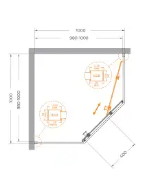 Душевой уголок CEZARES RELAX-304-P-1-100-C-BORO стекло Прозрачное, профиль Брашированное золото