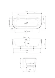 Акриловая ванна CEZARES METAURO-INT-Wall-180-80-60-B-W-MATT