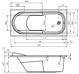Акриловая ванна Riho COLUMBIA 160х75 прямоугольная B001001005