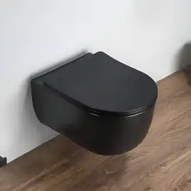 Унитаз подвесной AVS Диапазон 813-0009-L-T-MB безободковый, со смывом Торнадо, черный матовый