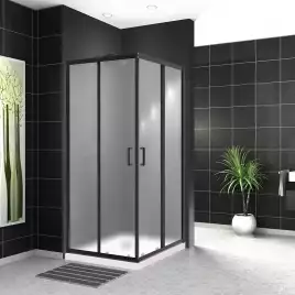 Душевой уголок BelBagno UNO-195-A-2-90-P-NERO профиль Черный стекло Рифленное