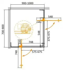 Душевой уголок CEZARES SLIDER-AH-2-70/80-90/100-C-BORO прозрачное стекло, профиль Брашированное золото