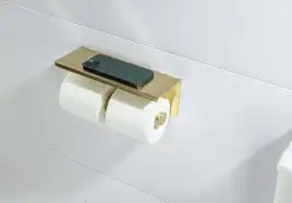 Держатель туалетной бумаги Aquatek Оберон AQ4909BG двойной с полкой, Золото матовое