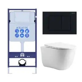 Унитаз с инсталляцией SET AQUATEK КЛАССИК cm-012 4в1 с сиденьем микролифт и Черной матовой клавишей смыва