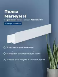 Полка Aquanet Магнум Н 70x12 белая матовая, с крючками, 341540
