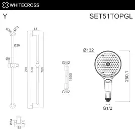 Душевой гарнитур WHITECROSS  SET51TOPGL, Золото глянцевое