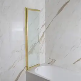 Шторка на ванну AVS Слайдер Плюс 80 см профиль брашированное золото, стекло прозрачное, 803-0011-150-82-GB-T