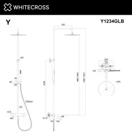 Душевая система для ванны WHITECROSS Y brushed gold Y1234GLB, термостатическая, Золото брашированное