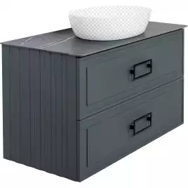 Тумба под раковину La Fenice Cubo 100 FNC-01-CUB-G-100-2 со столешницей Granite 100 FNC-03-PL01-100 черный мрамор, Серая матовая