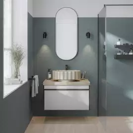 Тумба под раковину Kerama Marazzi MODULA 80 см, MO.80.1+1\AR подвесная, Арабика / Белый глянцевый