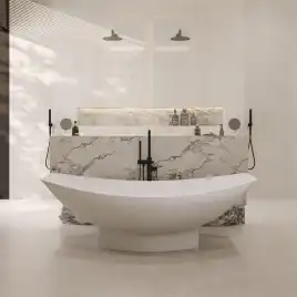 Ванна  Abber Stein 180х80 AS9610 из искусственного камня, Белая матовая